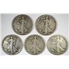 Image 1 : 5 DIFFERENT WALKING LIBERTY HALF DOLLARS ( 20-D,20-S,21-S,23-S,27-S) AG/VG