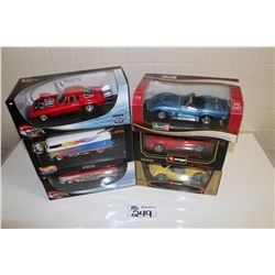 LOT OF 6 DIFFERENT 1:18 SCALE DIE CAST MODELS NEW IN BOX INCLUDES HOTWHEELS, REVELL, BURAGO