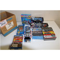 BOX LOT OF ASSORTED HOT WHEELS, MUSCLE MACHINE AND MICRO MACHINE DIE CAST MODELS NEW IN BOX