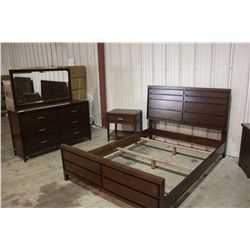 4 PIECE MAHOGANY QUEENSIZE BEDROOM SUITE WITH HEADBOARD , FOOTBOARD
