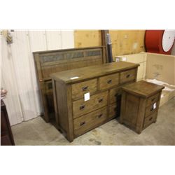 3 PIECE WOOD BEDROOM SUITE WITH QUEEN HEADBOARD AND FOOTBOARD,