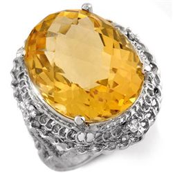 Genuine 16.59 ctw Citrine & Diamond Ring 10K White Gold
