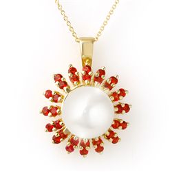 Genuine 1.50 ctw Red Sapphire & Pearl Necklace 10K Gold
