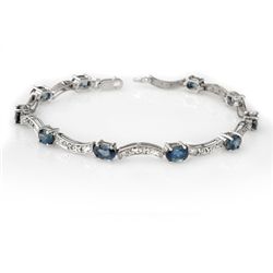 Genuine 4.25 ctw Blue Sapphire & Diamond Bracelet Gold
