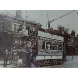 A Black and White Photograph of a tram, Cardi...
