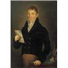 Image 1 : ESCUELA ESPAÑOLA, PRINCIPIOS SIGLO XIX"Retrato de caballero joven de casi tres cuartos apoyado en...
