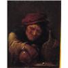Image 1 : SEGUIDOR DE DAVID TENIERS ( Escuela flamenca, h.1800)."Bebedor" Oleo/lienzo pegado a tabla. 15,5...