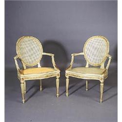 Pareja de sillones estilo Luis XVI. Trabajo español, pps. siglo XX. Medidas: 88,5 x 49 x 63 cms....