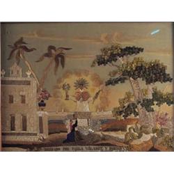 Cuadro bordado con ofrenda San Ramón Nonato, fechado en 1853. Medidas: 69 x 83 cms.Ofrenda de una...