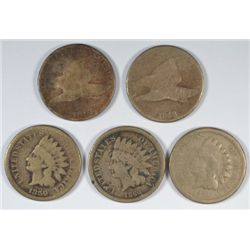 5- DIFFERENT INDIAN HEAD CENTS (57,58,59,60,61) AG-GOOD