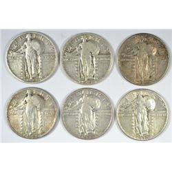 6 DIFFERENT STANDING LIBERTY QUARTERS ( 26-S,27,28,29,30,30-S) VG-VF