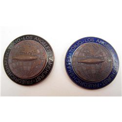 LOT OF 2 GERMAN NAZI LAKEHURST-LOS ANGELES-TOKIO ZEPPELIN AIR SHIP BADGES