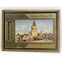 1934 CHICAGO WORLD'S FAIR "MIDGET CITY" WALL THERMOMETER - FRAMED