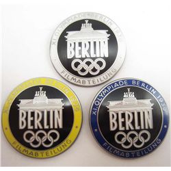 LOT OF 3 GERMAN NAZI OLYMPIC ENAMELED FILM MAKER BADGES
