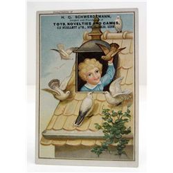EMBOSSED VICTORIAN TRADE CARD - H.G. SCHWERDTMANN TOYS & GAMES