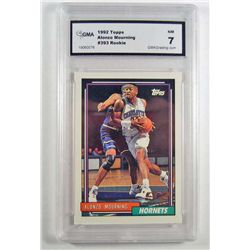 1992 TOPPS #393 ALONZO MOURNING ROOKIE BASEBALL CARD - GMA NM 7