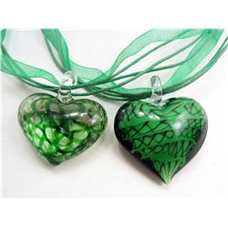 LOT OF 2 MURANO GLASS HEART SHAPED PENDANTS