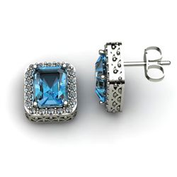 Genuine 3.10ctw Aquamarine Diamond Earring 14k W/Y Gold