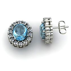 Genuine 2.74ctw Aquamarine Diamond Earring 10k W/Y Gold