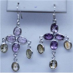 18.90 CTW AMETHYST, CITRINE EARRINGS .925 STERLING SILV