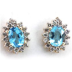 Genuine Blue Topaz 3.72 ctw & Diamond Earring 14KTGold