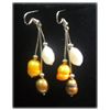 Image 1 : CHAMPAGNE-BROWN-WHITE PEARL TEARDROP DANGLING EARRINGS;