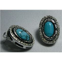 OVAL BLUE TURQUOISE CZ SILVER EARRINGS