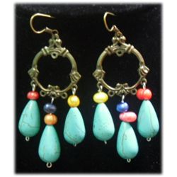 ELEGANT MULTICOLOR PEARL AND BLUE TURQUOISE DANGLING