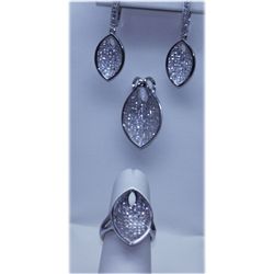 52.85 CTW MICRO PAVE CZ EARRING, RING,PENDANT SET .925