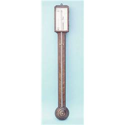P. Gally, Cambridge, a George III stick barometer, the silvered dial with Vernier scale, containe...