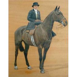 Florence Mabel Hollams (1877-1963), a pair of oils on wooden panels, portraits of a hunter with a...