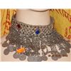 Image 1 : INDIAN CHOKER - CHAINS HANGING DOWN WITH COINS - RED, BLUE & GREEN GEMS (SOME MAY BE MISSING)
