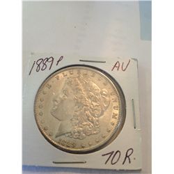 1889 MORGAN SILVER DOLLAR AU