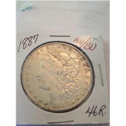 1887 BU/AU MORGAN SILVER DOLLAR, GOLD TONING