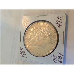 1887 BU MS-63+ MORGAN SILVER DOLLAR, GOLD TONING