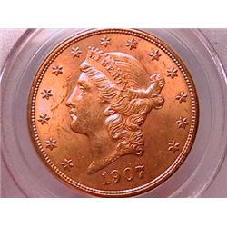 1907 $20 Gold Liberty MS62 PCGS