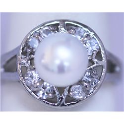 WHITE PEARL AND CZ RING