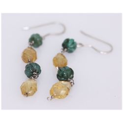 NATURAL 17.00 CTW EMERALD/SEMIPRECIOUS EARRING .925 STE