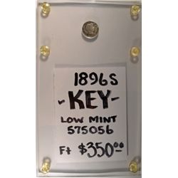 1896-S BARBER DIME FINE, DARK, MINOR MARKS