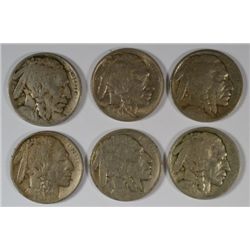 6- 1913 TYPE 1 BUFFALO NICKELS "GRADING SET" (AG,GOOD,FINE,VF,XF,AU)