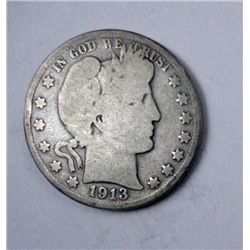 1913  Barber half $  good  est $65-$70