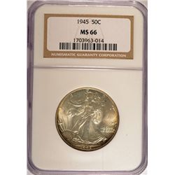 1945 WALKING LIBERTY HALF DOLLAR, NGC MS-66