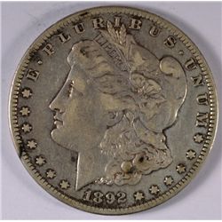 1892-S MORGAN SILVER DOLLAR, XF+ ORIGINAL
