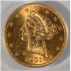 Image 2 : 1901 O/S $5 GOLD LIBERTY PCGS MS 63 GREEN LABEL