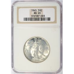 1945 WALKING LIBERTY NGC MS65 GEM HALF DOLLAR MS65 GEM