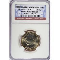 2007 GEORGE WASHINGTON MINT ERROR DOLLAR NGC MS65