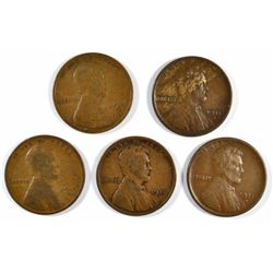 (5) 1911-D LINCOLN ONE CENTS CIRCULATED