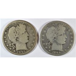 (2) 1893-O BARBER HALF DOLLARS GOOD 2 COINS