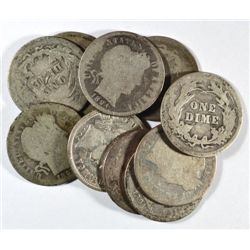 BARBER DIMES LOT: (3) 1893-O AG, (6) 1894 AG, 1904 XF-AU