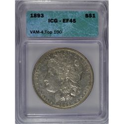 1893 MORGAN DOLLAR ICG EF-45 VAM 4, TOP 100